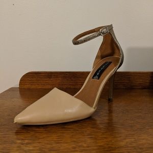 Tan and silver heels with anklet wrap